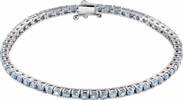 14K White Gold Natural Aquamarine Line 7.25" Bracelet