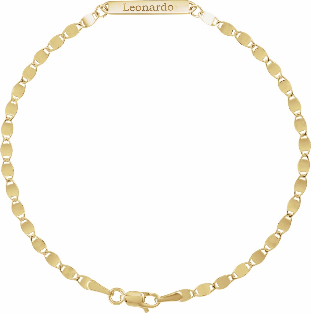 14K Yellow Gold Engravable Bar & Mirror Chain 7 1/2" Bracelet