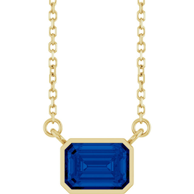 14K Yellow Gold Lab-Grown Blue Sapphire 18" Necklace 