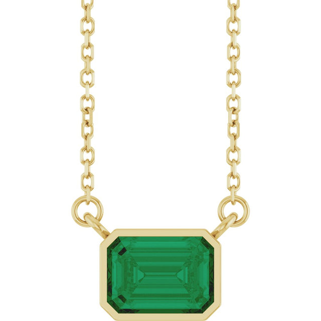 14K Yellow Gold Lab-Grown Emerald 18" Necklace 