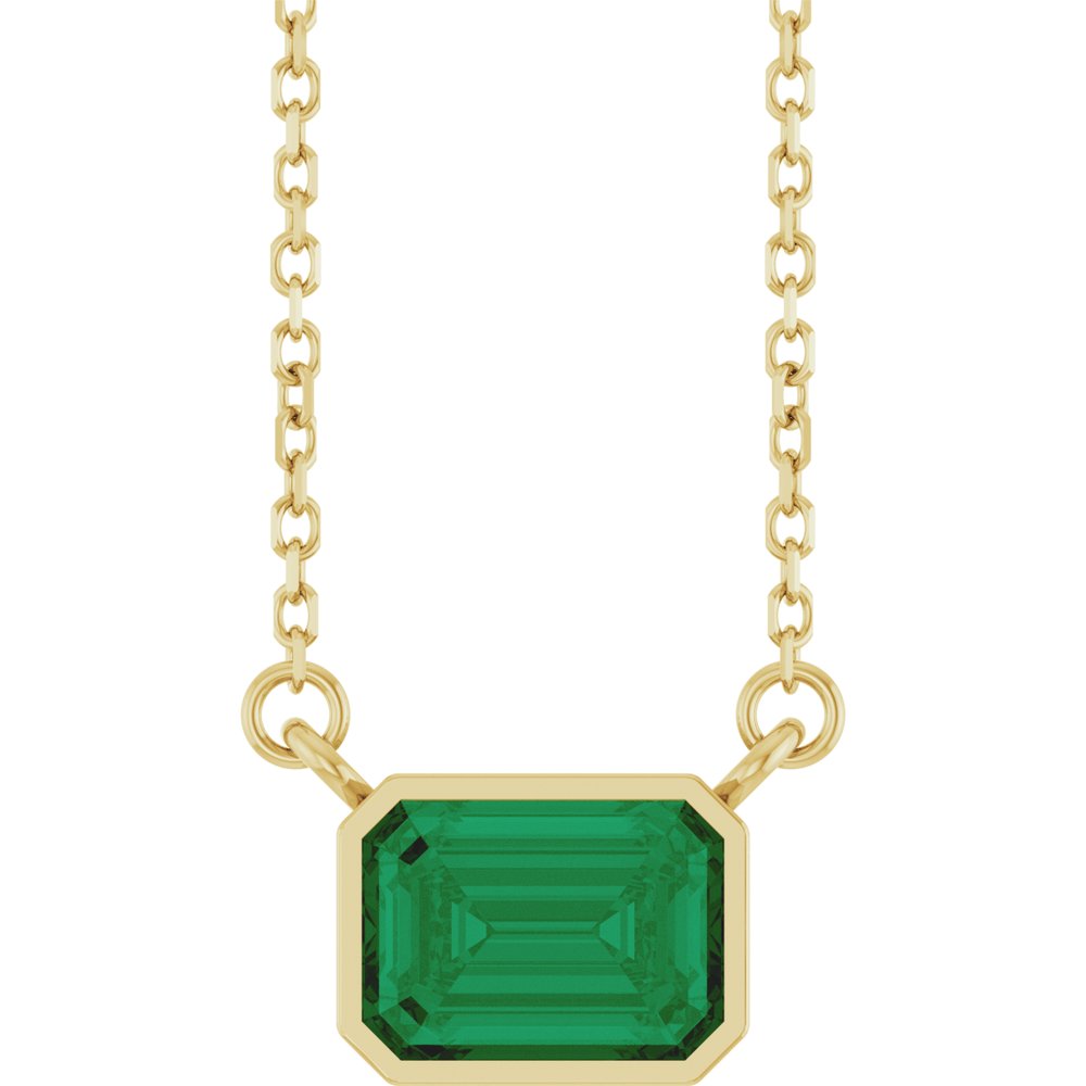 14K Yellow Gold Lab-Grown Emerald 18" Necklace 