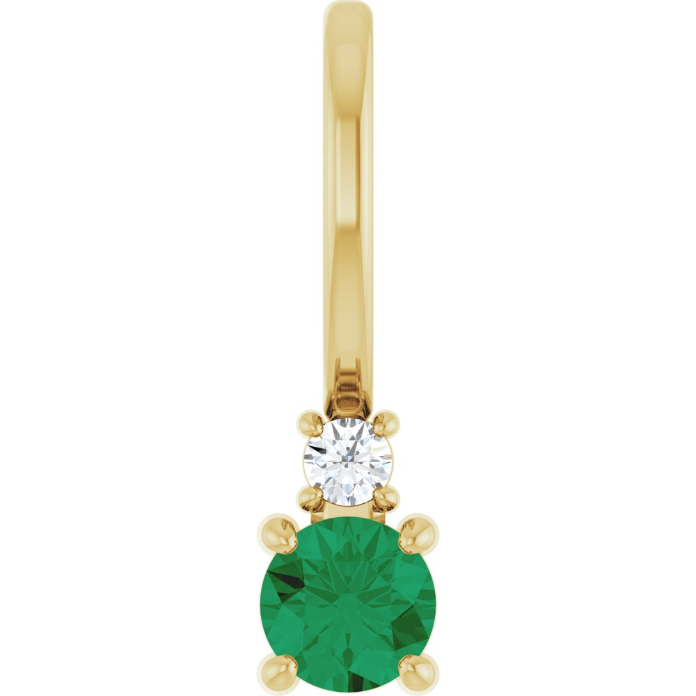 14K Yellow Gold Lab-Grown Emerald & .02 CT Natural Diamond Charm/Pendant