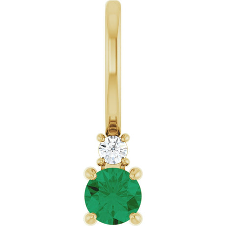 14K Yellow Gold Lab-Grown Emerald & .02 CT Natural Diamond Charm/Pendant