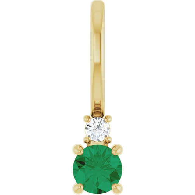 14K Yellow Gold Lab-Grown Emerald & .02 CT Natural Diamond Charm/Pendant