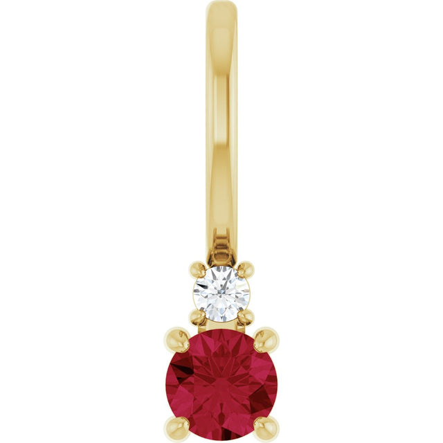 14K Yellow Gold Lab-Grown Ruby & .02 CT Natural Diamond Charm/Pendant