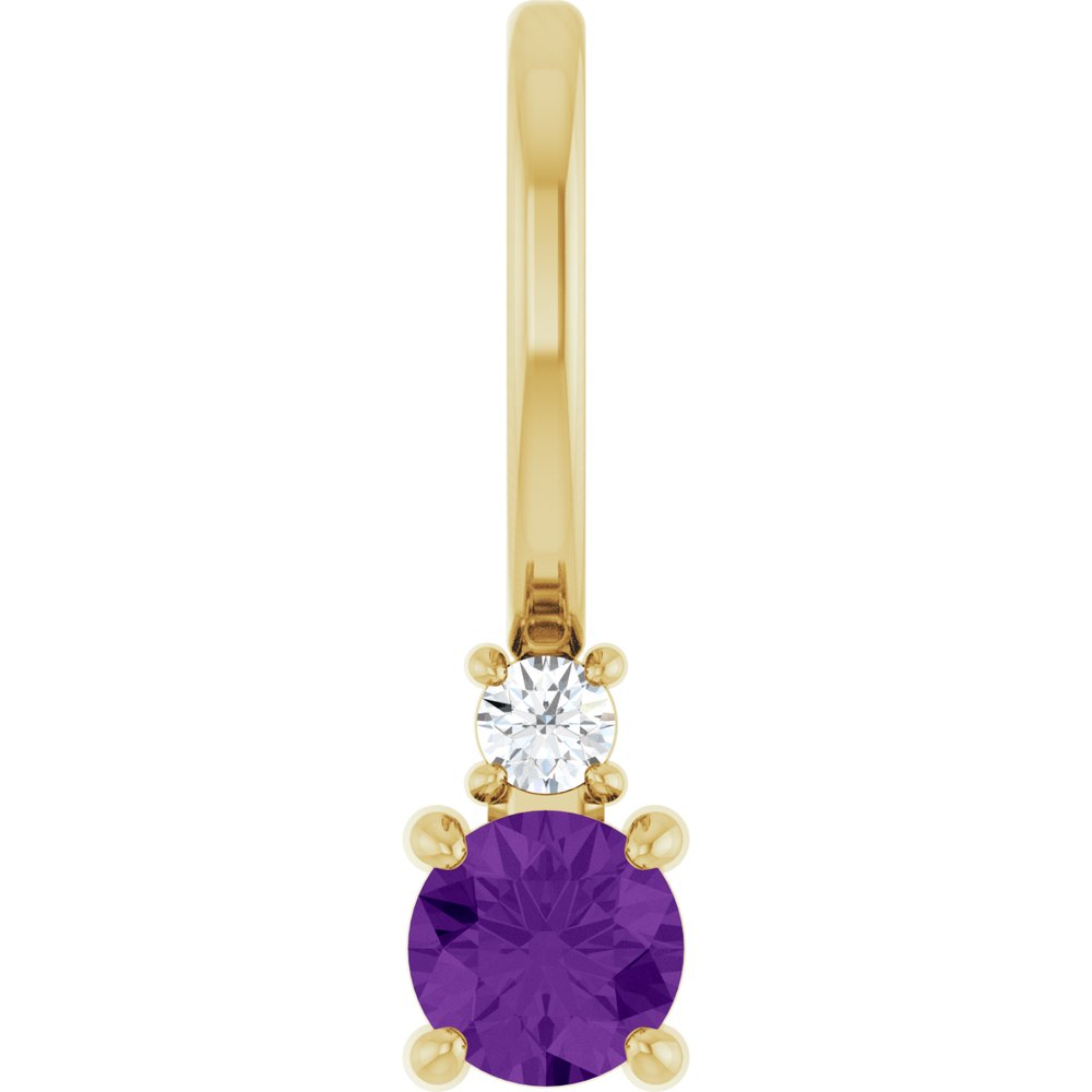 14K Yellow Gold Natural Amethyst & .02 CT Natural Diamond Charm/Pendant