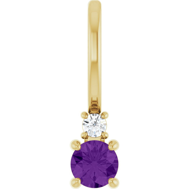 14K Yellow Gold Natural Amethyst & .02 CT Natural Diamond Charm/Pendant