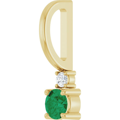 14K Yellow Gold Lab-Grown Emerald & .02 CT Natural Diamond Charm/Pendant