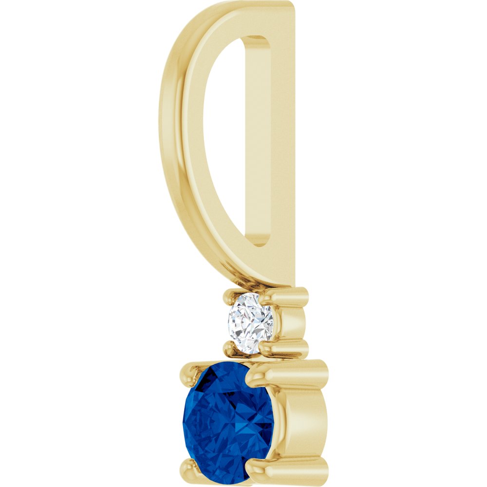 14K Yellow Gold Natural Blue Sapphire & .02 CT Natural Diamond Charm/Pendant