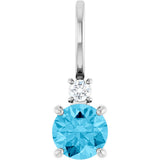 14K White Gold Natural Aquamarine & .03 CT Natural Diamond Charm/Pendant