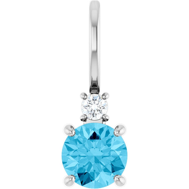 14K White Gold Natural Aquamarine & .03 CT Natural Diamond Charm/Pendant