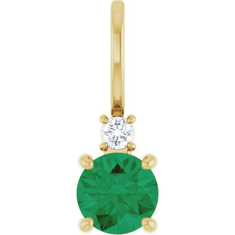 14K Yellow Gold Lab-Grown Emerald  & .03 CT Natural Diamond Charm/Pendant