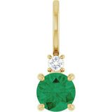 14K Yellow Gold Lab-Grown Emerald  & .03 CT Natural Diamond Charm/Pendant