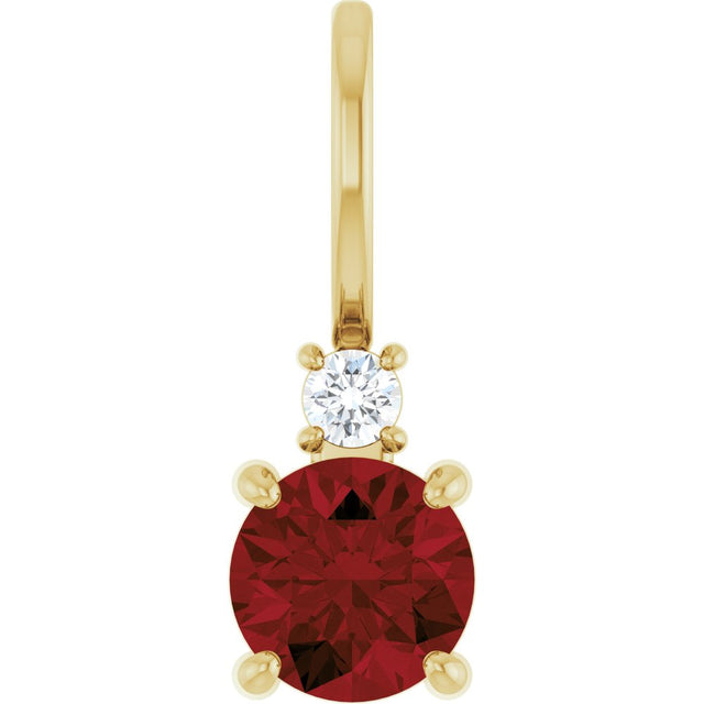 14K Yellow Gold Natural Mozambique Garnet & .03 CT Natural Diamond Charm/Pendant
