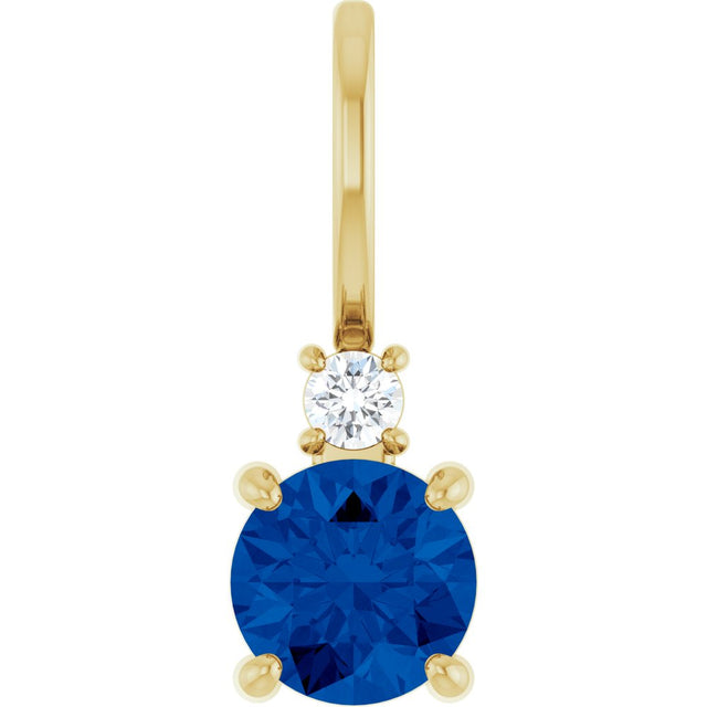 14K Yellow Gold Natural Blue Sapphire & .03 CT Natural Diamond Charm/Pendant