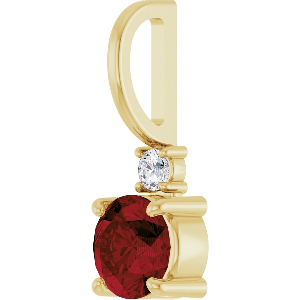14K Yellow Gold Natural Mozambique Garnet & .03 CT Natural Diamond Charm/Pendant