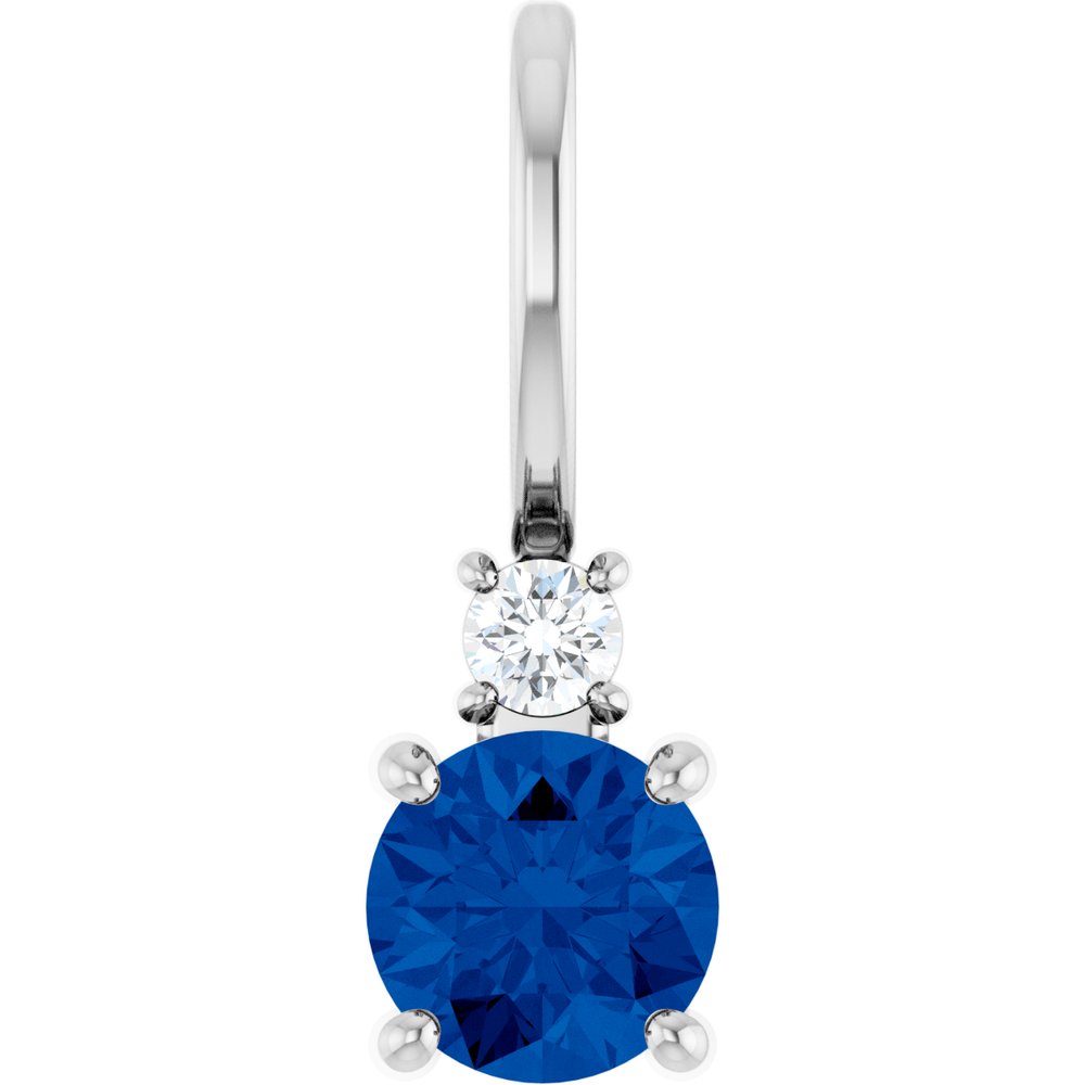 14K White Gold Natural Blue Sapphire & .03 CT Natural Diamond Charm/Pendant
