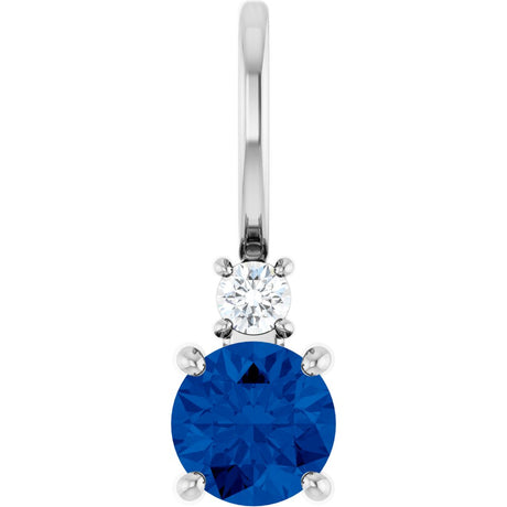 14K White Gold Natural Blue Sapphire & .03 CT Natural Diamond Charm/Pendant