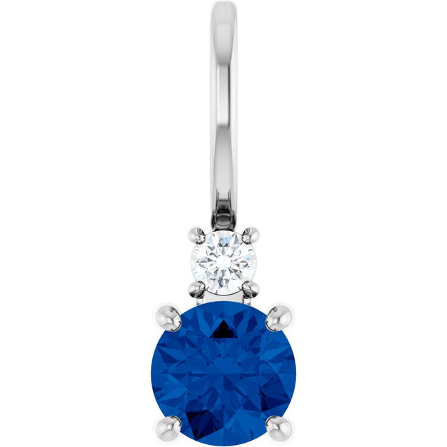 14K White Gold Natural Blue Sapphire & .03 CT Natural Diamond Charm/Pendant