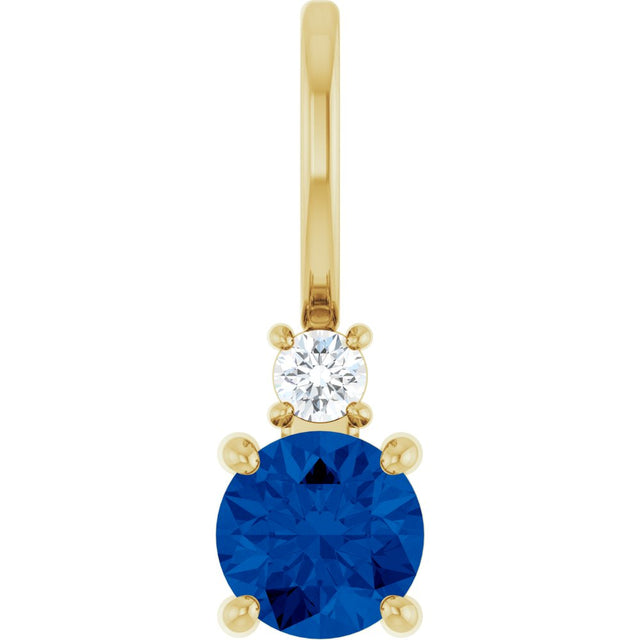 14K Yellow Gold Lab-Grown Blue Sapphire & .03 CT Natural Diamond Charm/Pendant