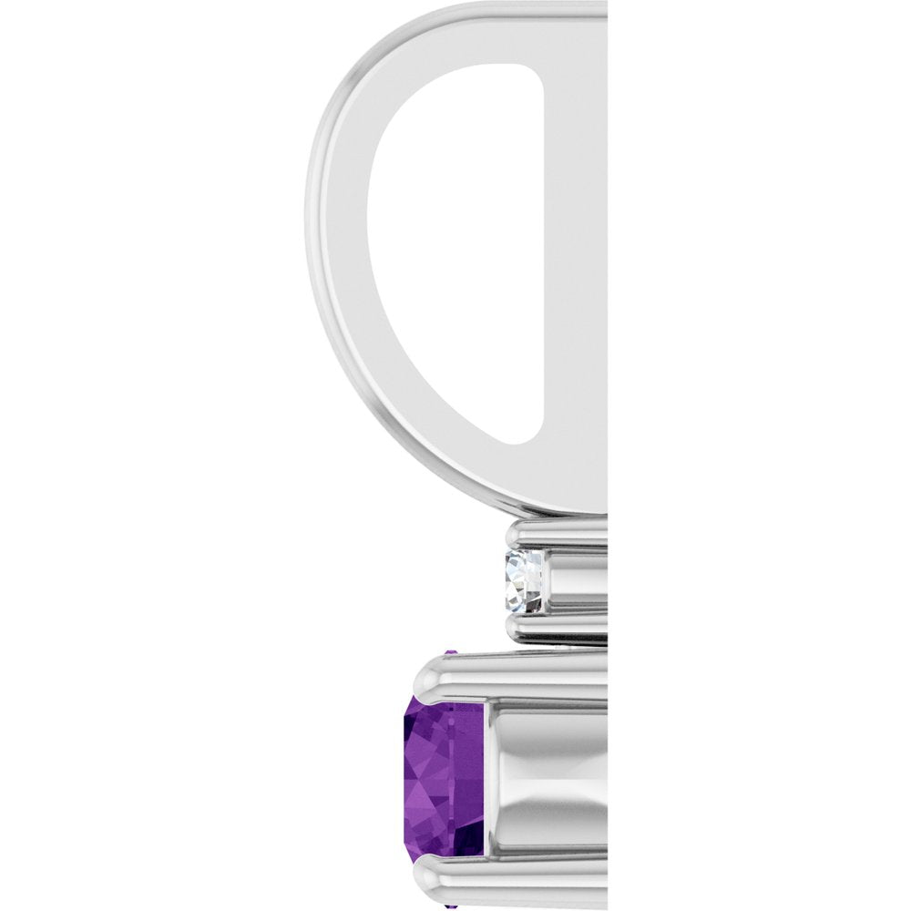14K White Gold Natural Amethyst & .02 CT Natural Diamond Charm/Pendant