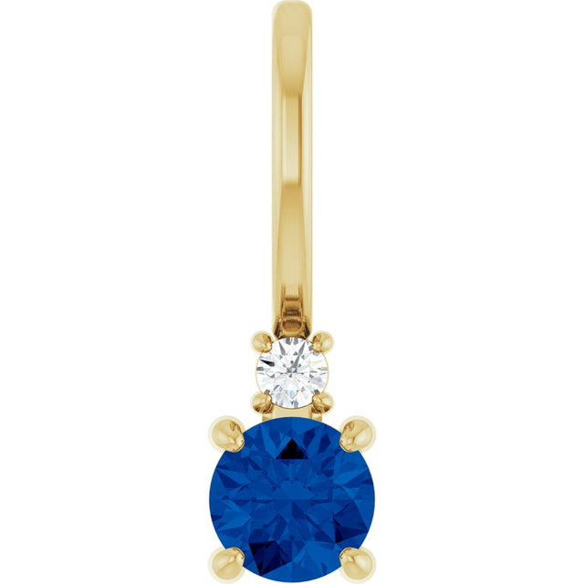 14K Yellow Gold Natural Blue Sapphire & .02 CT Natural Diamond Charm/Pendant