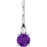 14K White Gold Natural Amethyst & .02 CT Natural Diamond Charm/Pendant
