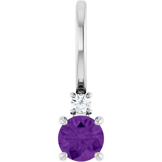 14K White Gold Natural Amethyst & .02 CT Natural Diamond Charm/Pendant