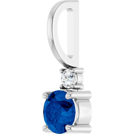 14K White Gold Natural Blue Sapphire & .03 CT Natural Diamond Charm/Pendant