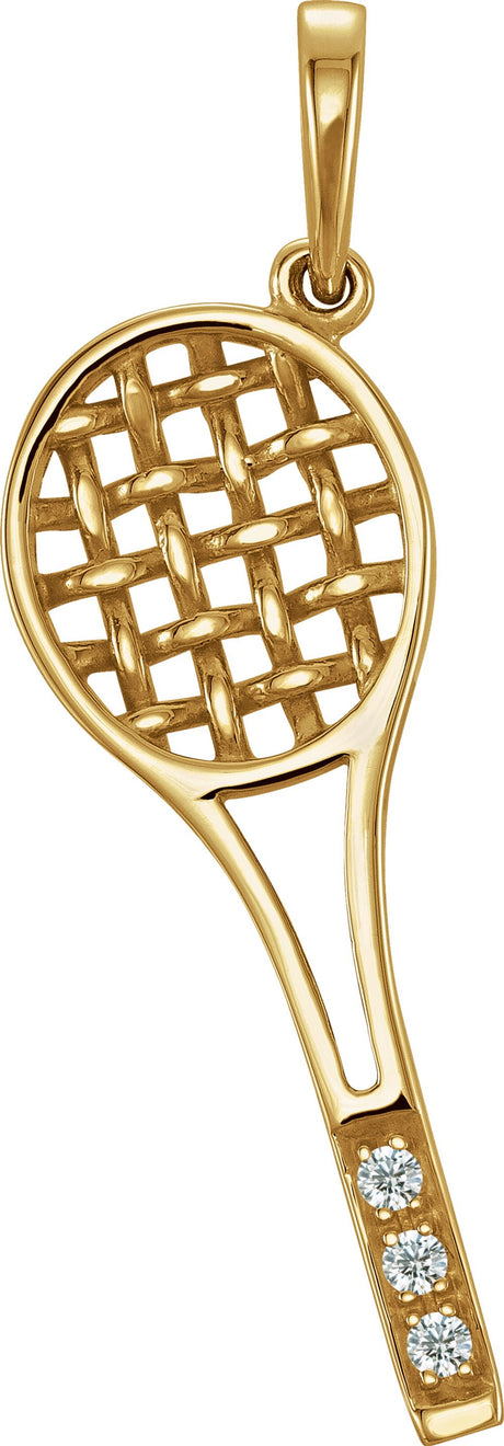 14K Yellow Gold .01 CTW Natural Diamond  Tennis Racket Pendant