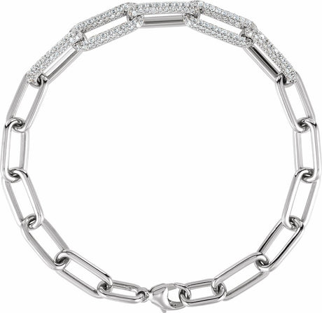 14K White Gold 1 1/2 CTW Lab-Grown Diamond Paperclip-Style 7" Bracelet