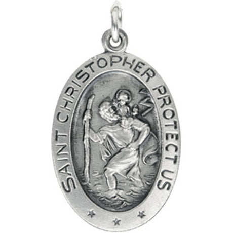 Sterling Silver 22x15 mm Oval St. Christopher Pendant