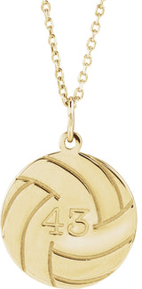 14K Yellow Gold Engravable Volleyball 16-18" Necklace
