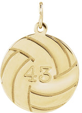 14K Yellow Gold Engravable Volleyball Pendant