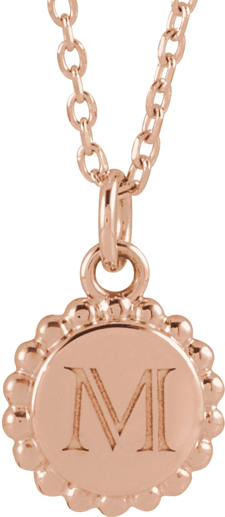 18K Rose Gold-Plated Sterling Silver Engravable Beaded Disc 16-18" Necklace