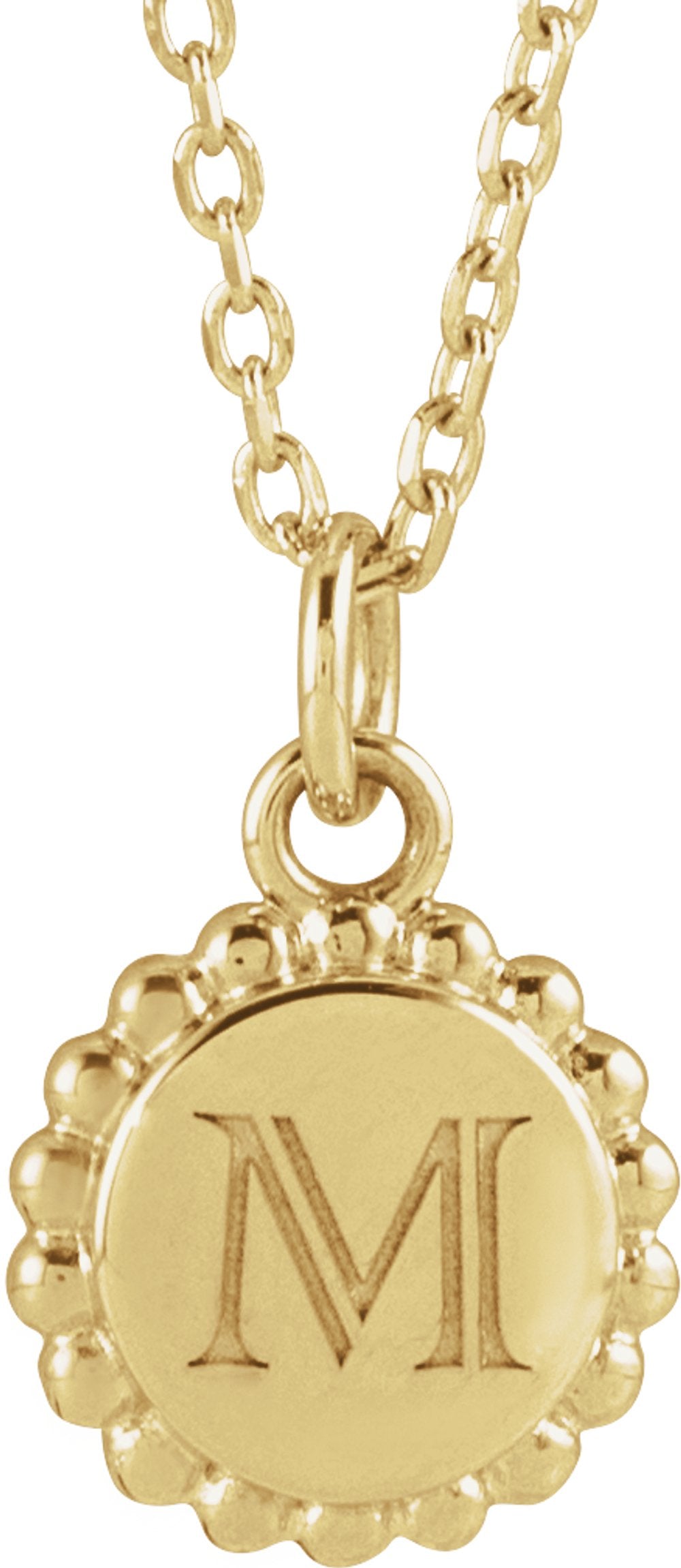 18K Yellow Gold Vermeil Engravable Beaded Disc 16-18" Necklace