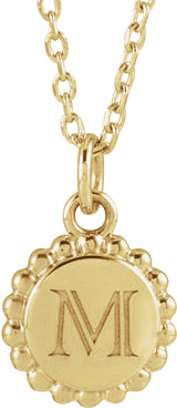 18K Yellow Gold Vermeil Engravable Beaded Disc 16-18" Necklace