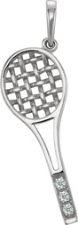 14K White Gold .01 CTW Natural Diamond  Tennis Racket Pendant