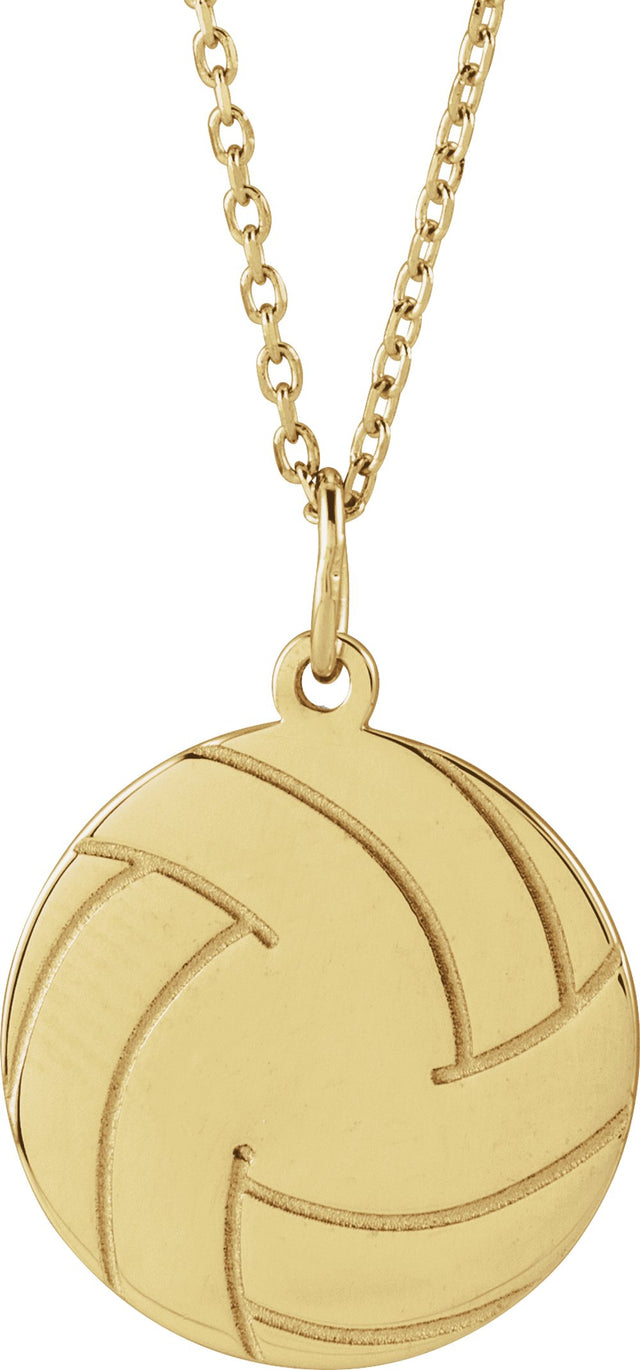 14K Yellow Gold Engravable Volleyball 16-18" Necklace