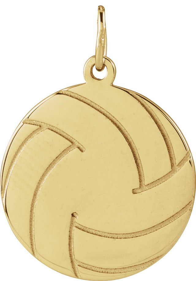 14K Yellow Gold Engravable Volleyball Pendant