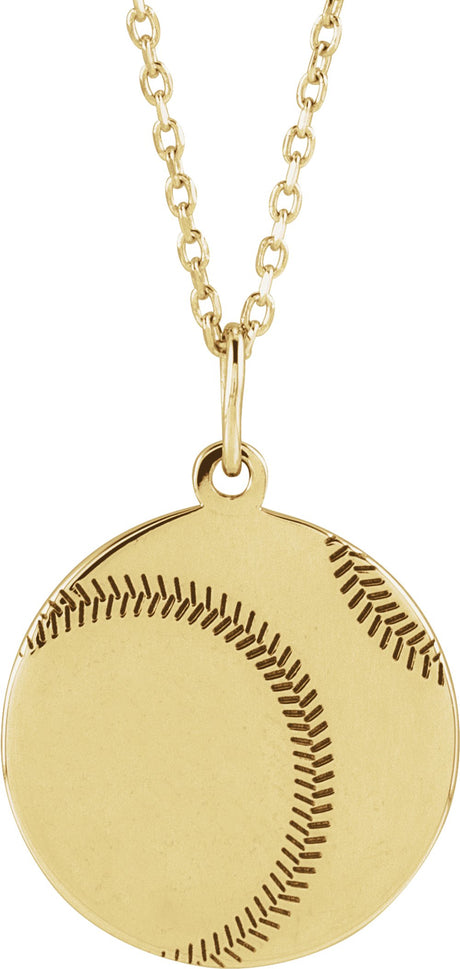 14K Yellow Gold Engravable Baseball/Softball 16-18" Necklace