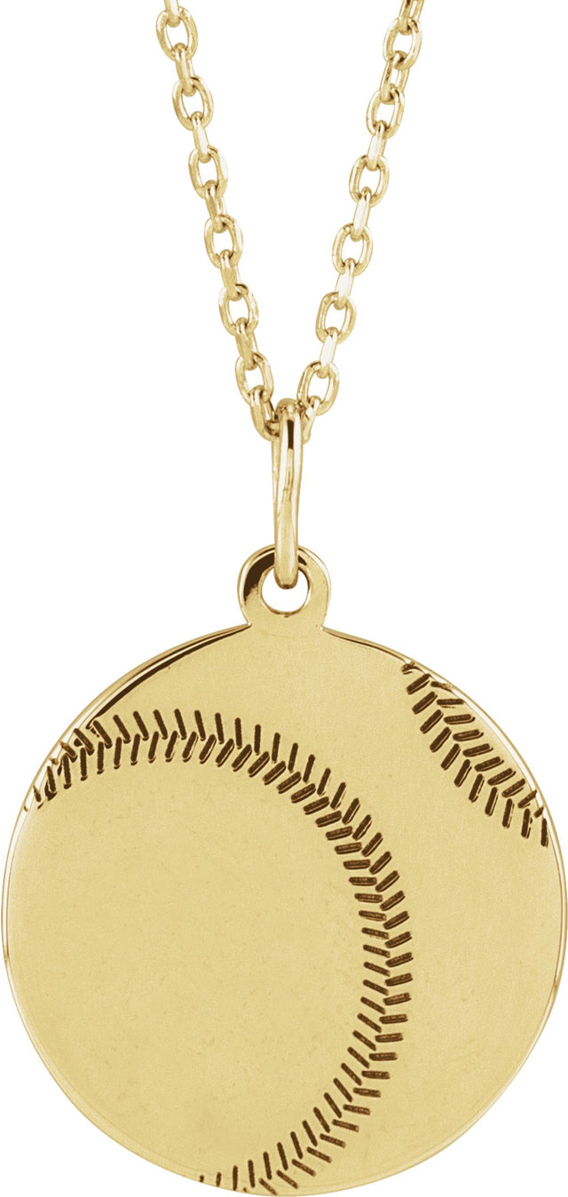 14K Yellow Gold Engravable Baseball/Softball 16-18" Necklace