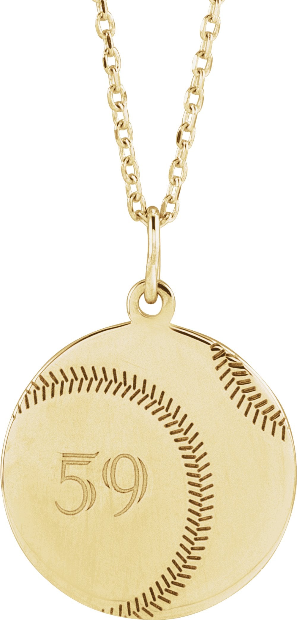 14K Yellow Gold Engravable Baseball/Softball 16-18" Necklace