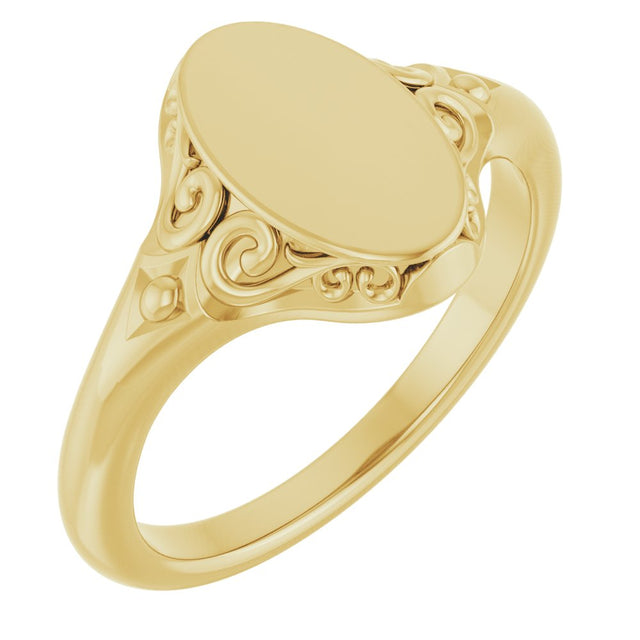 14K Yellow Gold Oval Signet Ring
