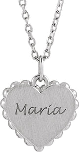 14K White Gold Engravable Heart 16-18" Necklace