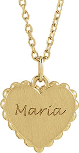 14K Yellow Gold Engravable Heart 16-18" Necklace
