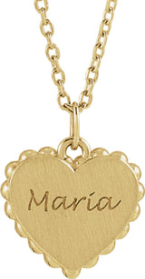14K Yellow Gold Engravable Heart 16-18" Necklace