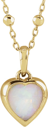 14K Yellow Gold Natural White Opal Cabochon Heart Pendant