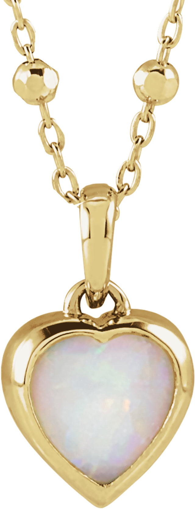 14K Yellow Gold Natural White Opal Cabochon Heart Pendant