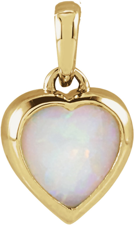 14K Yellow Gold Natural White Opal Cabochon Heart Pendant
